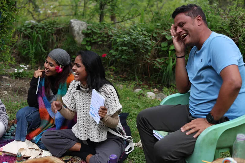 Laughing together in nature